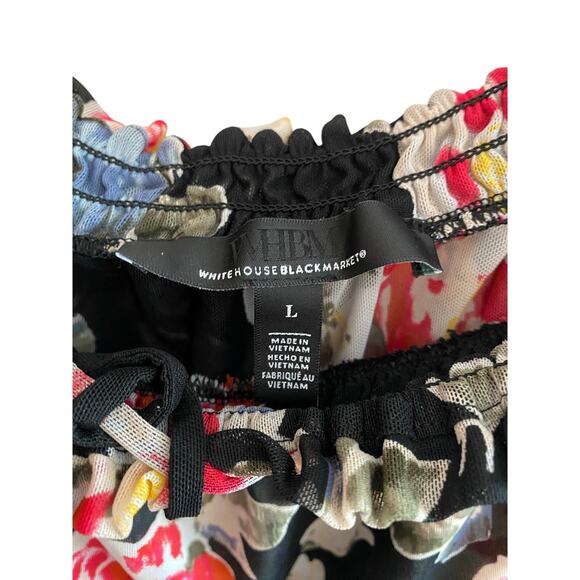 WHBM Off-the-Shoulder Mesh Top L black and red floral - Picture 7 of 7